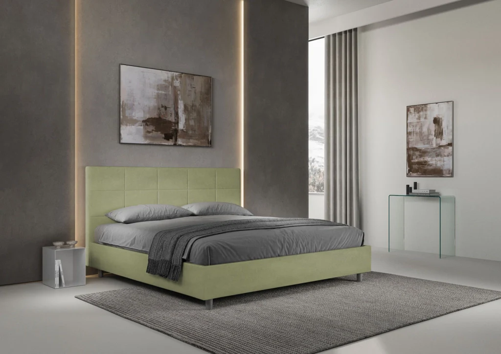 BS COM Letto matrimoniale king size con rete imbottito 200x200 microfibra tè verde - Image 2