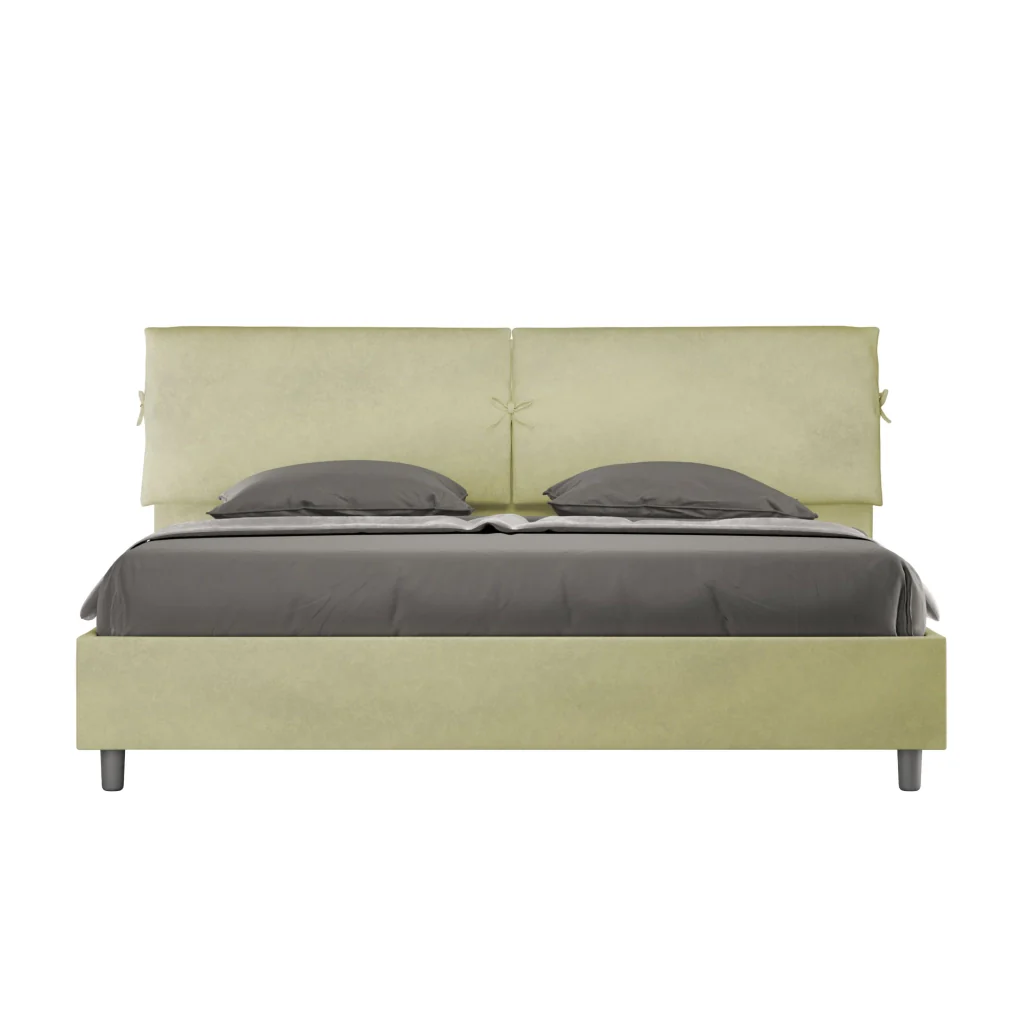 BS COM Letto matrimoniale king size con rete imbottito 200x200 microfibra tè verde