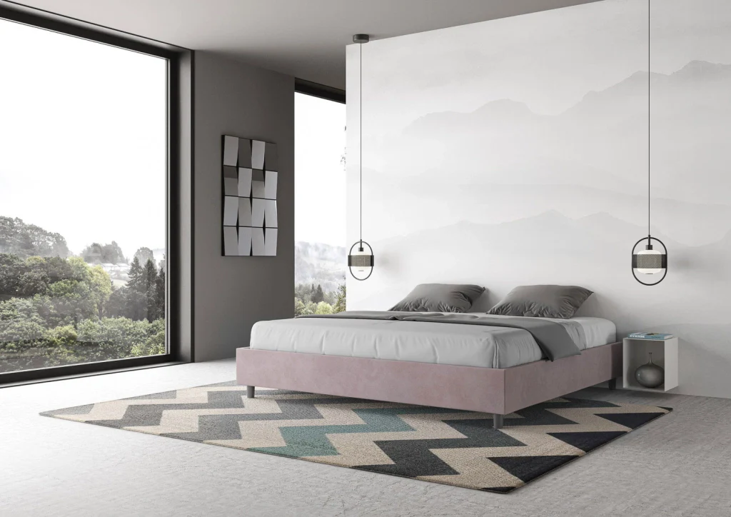 BS COM Letto matrimoniale king size con rete imbottito 200x210 microfibra glicine - Image 2