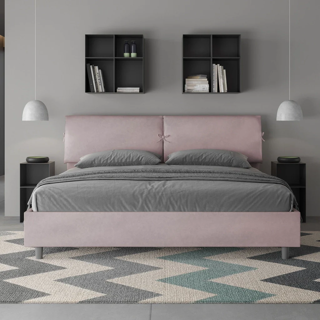 BS COM Letto matrimoniale king size con rete imbottito 200x210 microfibra glicine - Image 3