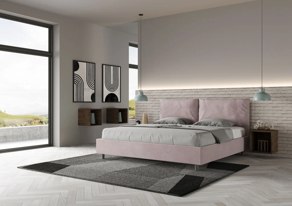BS COM Letto matrimoniale king size con rete imbottito 200x210 microfibra glicine - Image 2