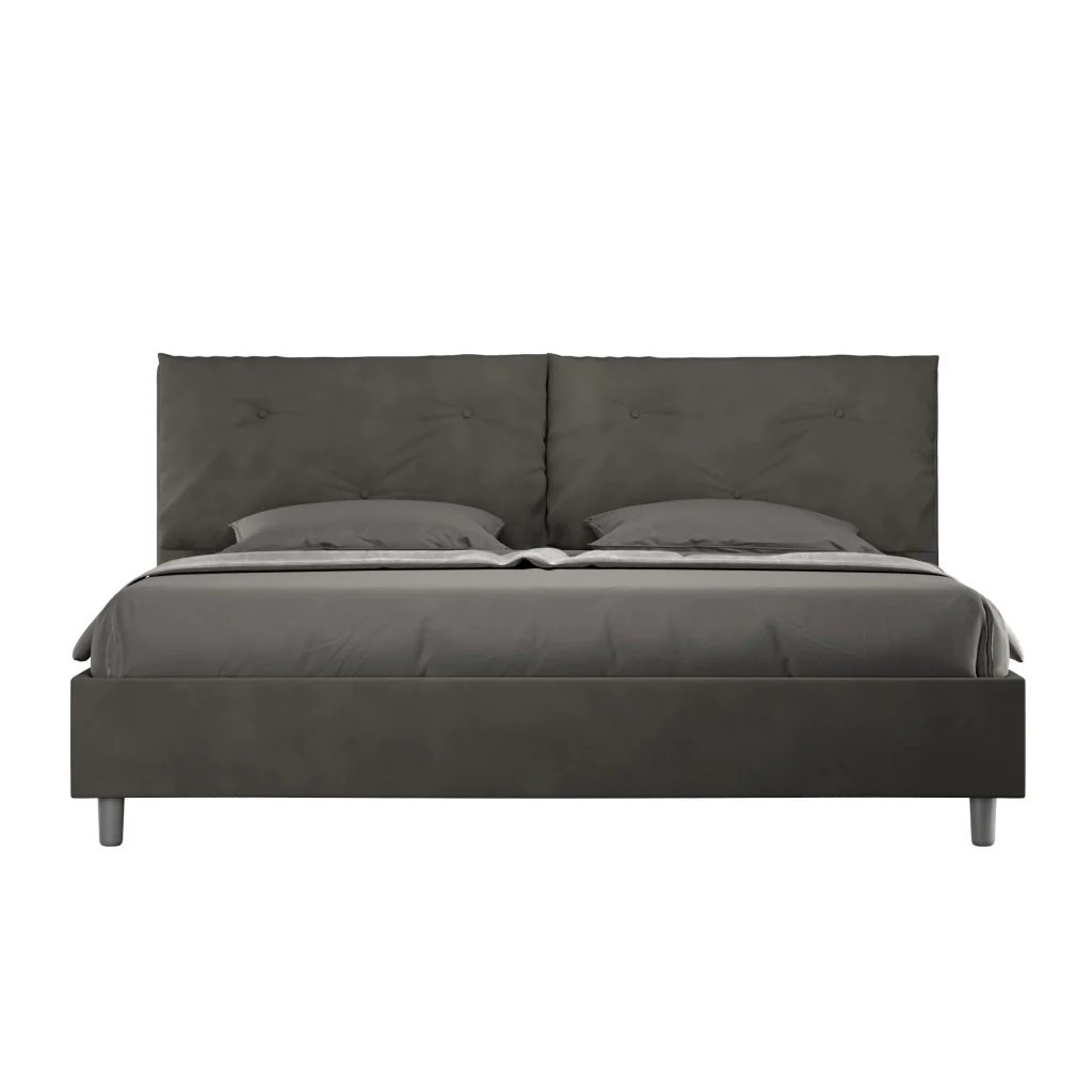 BS COM Letto matrimoniale king size con rete imbottito 200x210 microfibra grigio