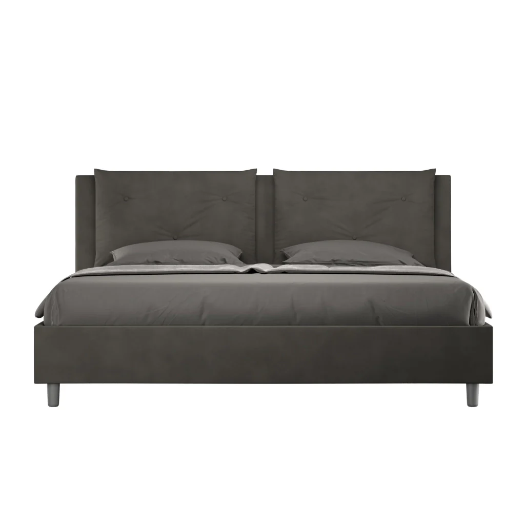 BS COM Letto matrimoniale king size con rete imbottito 200x210 microfibra grigio
