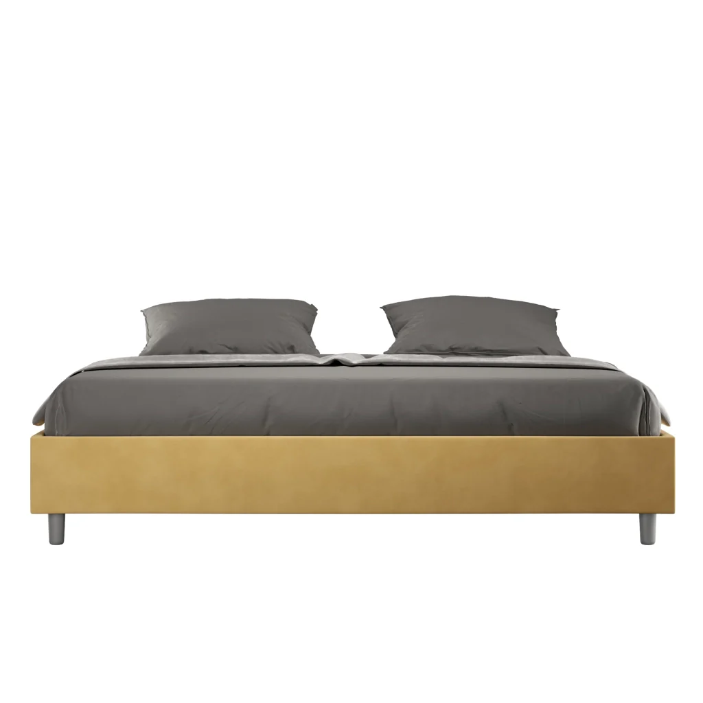 BS COM Letto matrimoniale king size con rete imbottito 200x210 microfibra ocra