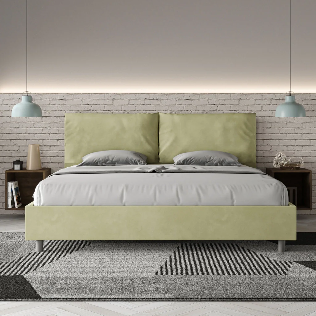 BS COM Letto matrimoniale king size con rete imbottito 200x210 microfibra tè verde - Image 4