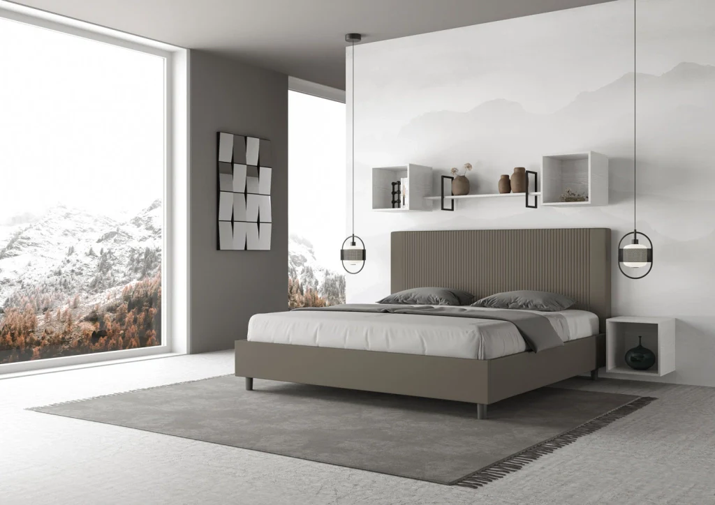 BS COM Letto matrimoniale king size con rete imbottito 200x210 similpelle cappuccino - Image 3