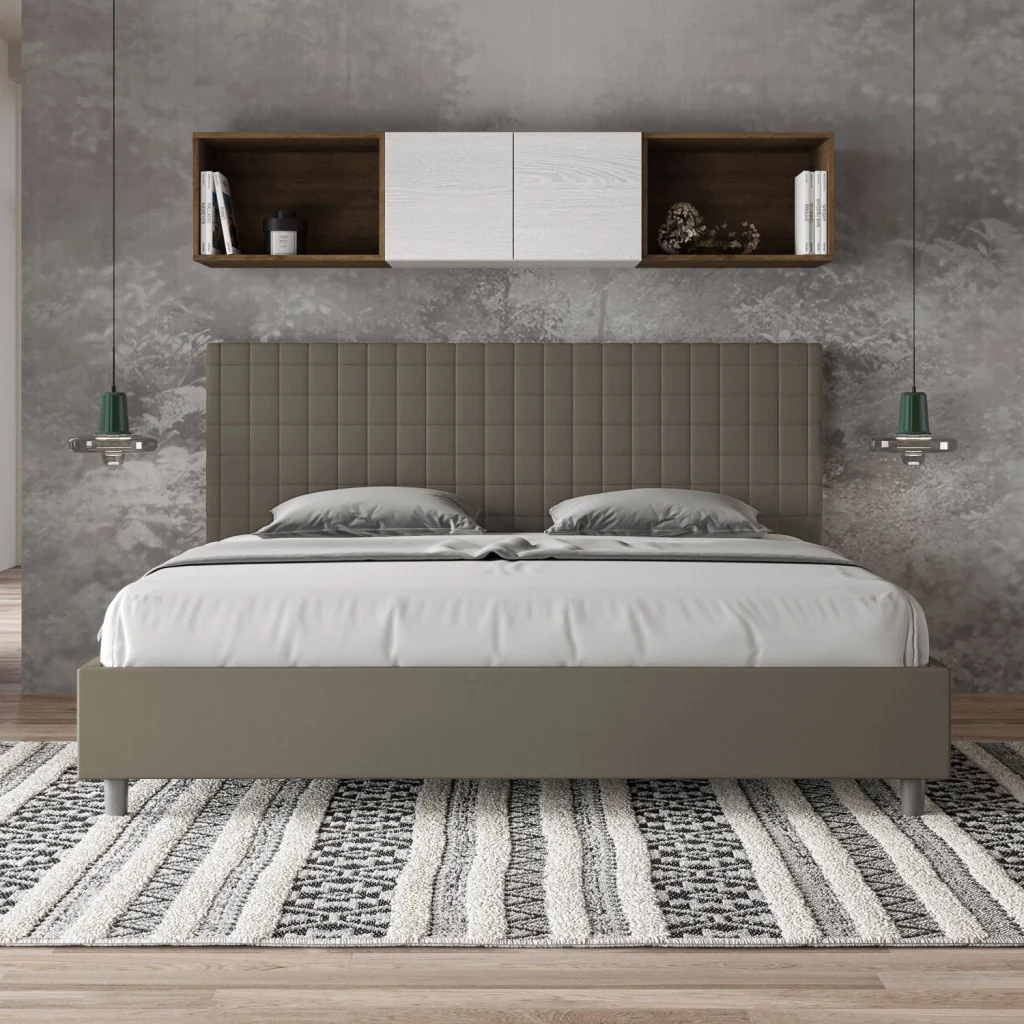BS COM Letto matrimoniale king size con rete imbottito 200x210 similpelle cappuccino - Image 4