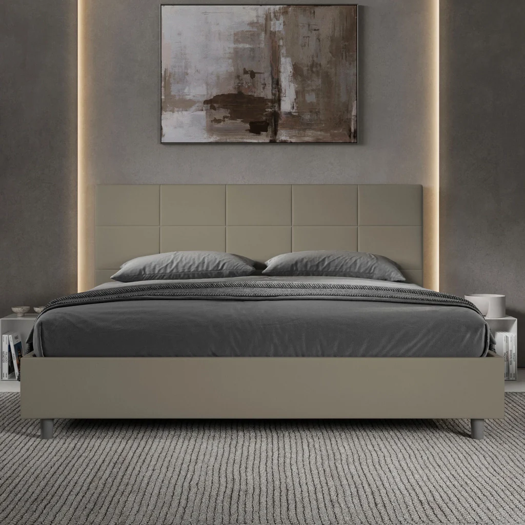 BS COM Letto matrimoniale king size con rete imbottito 200x210 similpelle cappuccino - Image 2