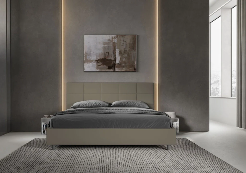 BS COM Letto matrimoniale king size con rete imbottito 200x210 similpelle cappuccino - Image 3
