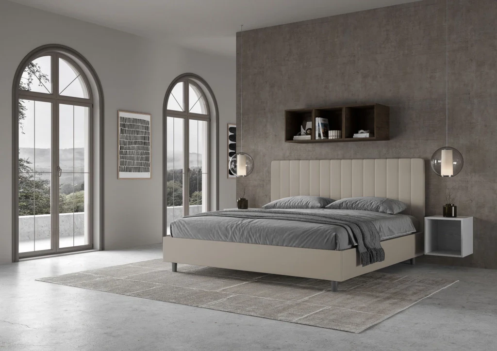 BS COM Letto matrimoniale king size con rete imbottito 200x210 similpelle tortora - Image 3