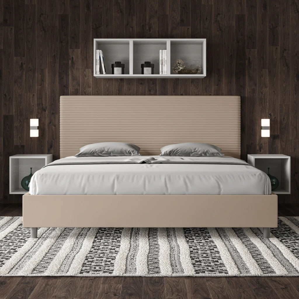 BS COM Letto matrimoniale king size con rete imbottito 200x210 similpelle tortora - Image 3