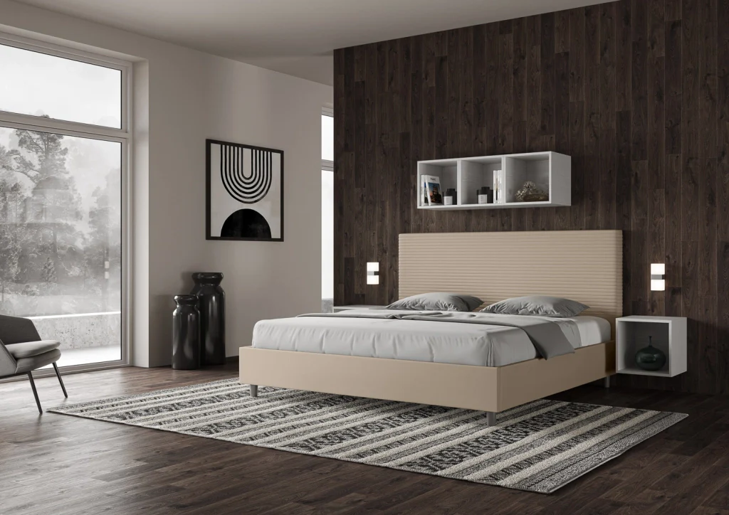 BS COM Letto matrimoniale king size con rete imbottito 200x210 similpelle tortora - Image 4