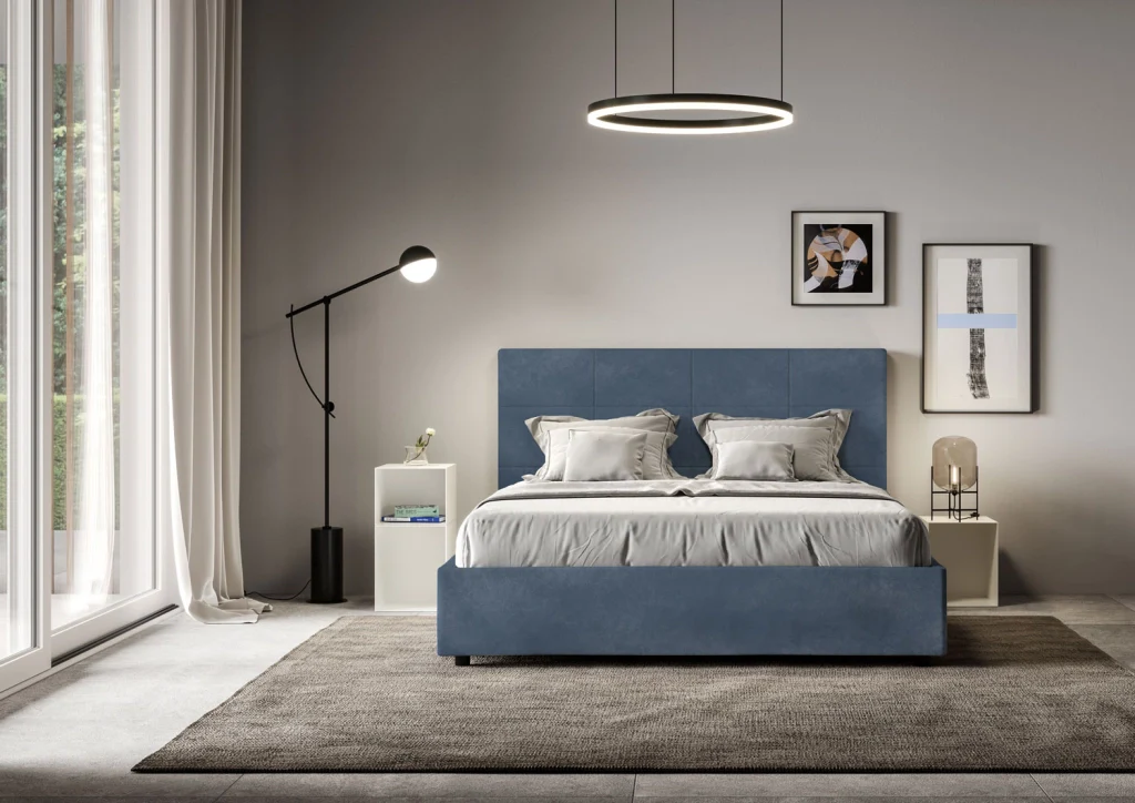 BS COM Letto matrimoniale king size contenitore imbottito 170x190 microfibra blu - Image 2