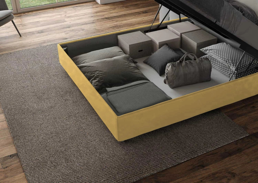 BS COM Letto matrimoniale king size contenitore imbottito 170x190 microfibra ocra - Image 3