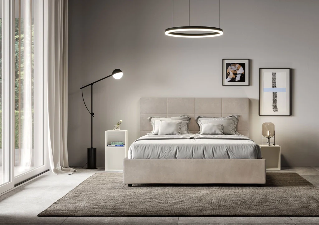 BS COM Letto matrimoniale king size contenitore imbottito 170x190 microfibra sabbia - Image 2