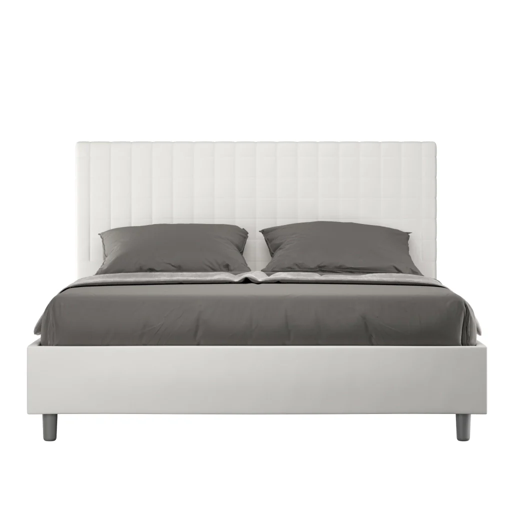 BS COM Letto matrimoniale king size contenitore imbottito 170x190 similpelle bianco
