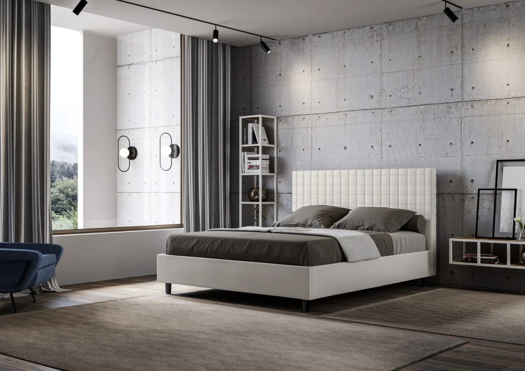 BS COM Letto matrimoniale king size contenitore imbottito 170x190 similpelle bianco - Image 4
