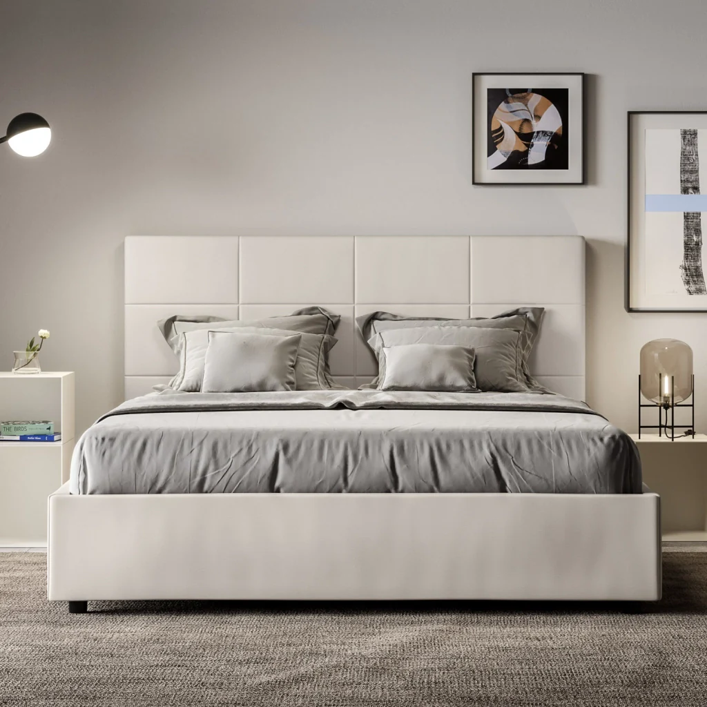 BS COM Letto matrimoniale king size contenitore imbottito 170x190 similpelle bianco - Image 3