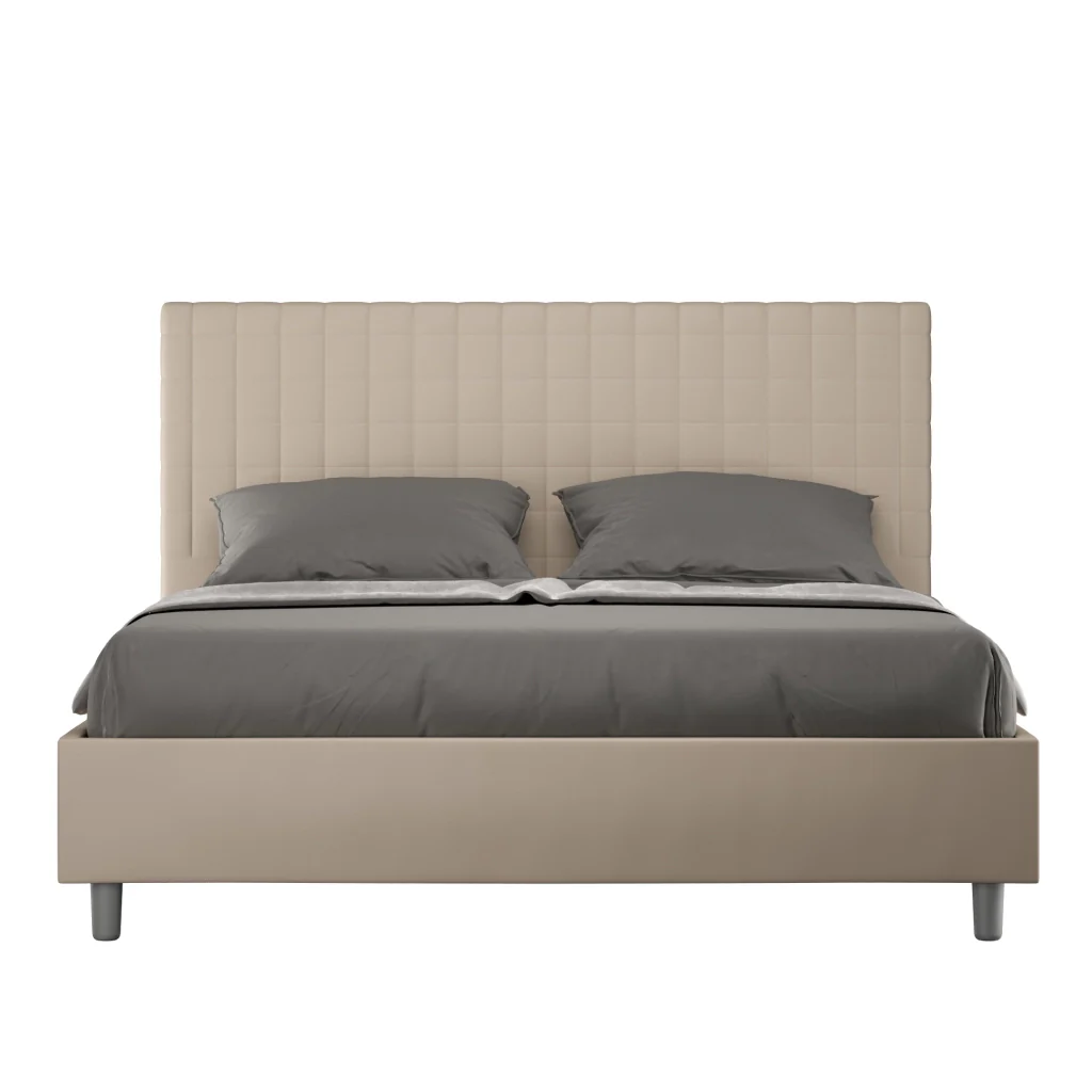 BS COM Letto matrimoniale king size contenitore imbottito 170x190 similpelle tortora