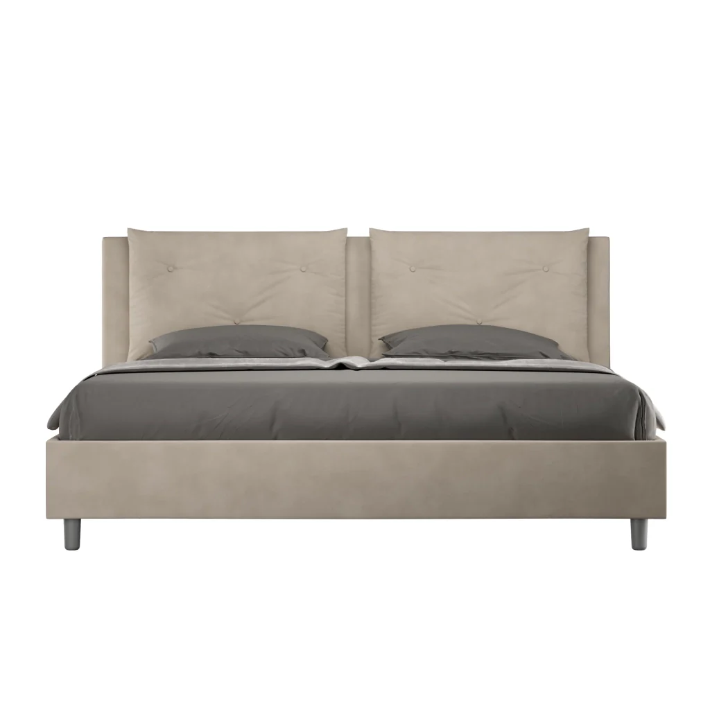 BS COM Letto matrimoniale king size contenitore imbottito 170x200 microfibra sabbia