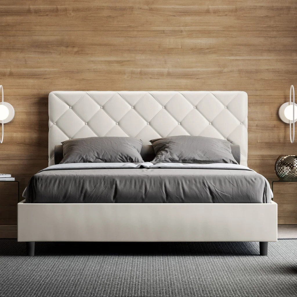 BS COM Letto matrimoniale king size contenitore imbottito 170x200 similpelle bianco - Image 4