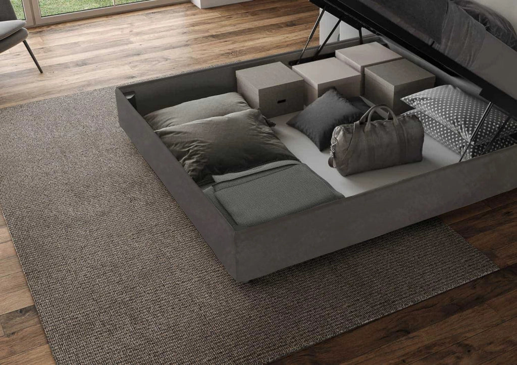 BS COM Letto matrimoniale king size contenitore imbottito 170x210 microfibra grigio - Image 2