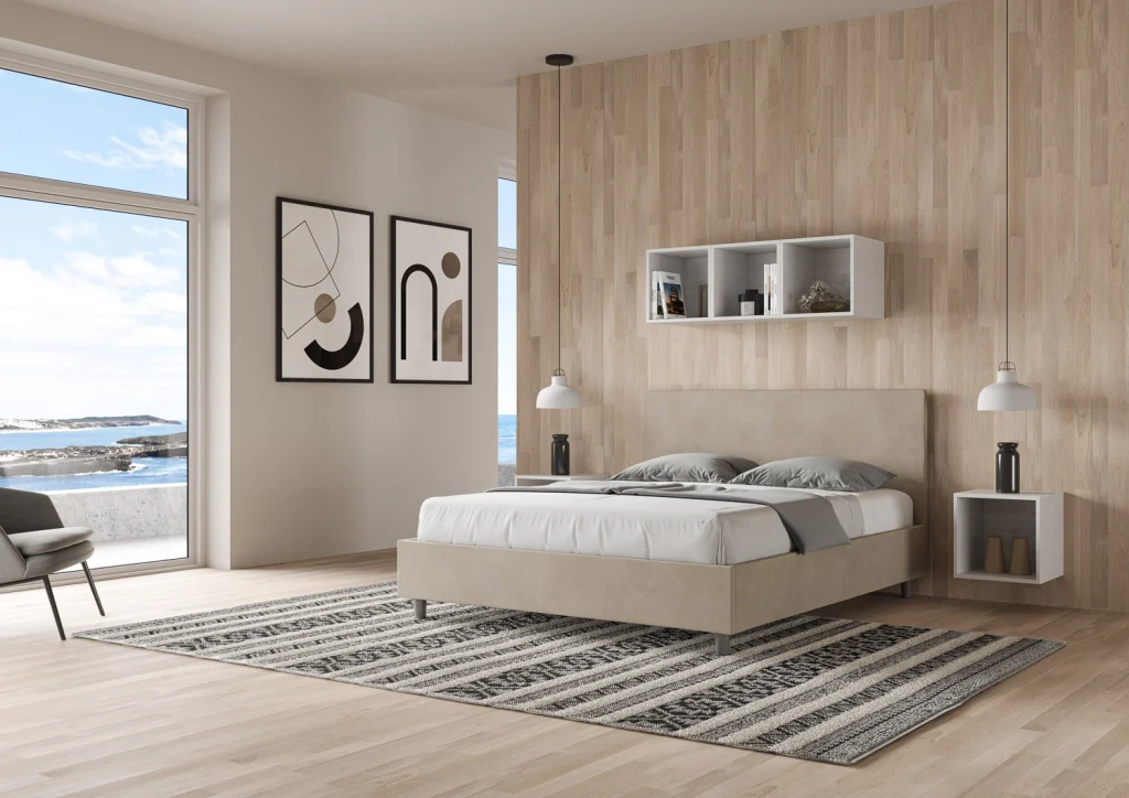 BS COM Letto matrimoniale king size contenitore imbottito 170x210 microfibra sabbia - Image 4