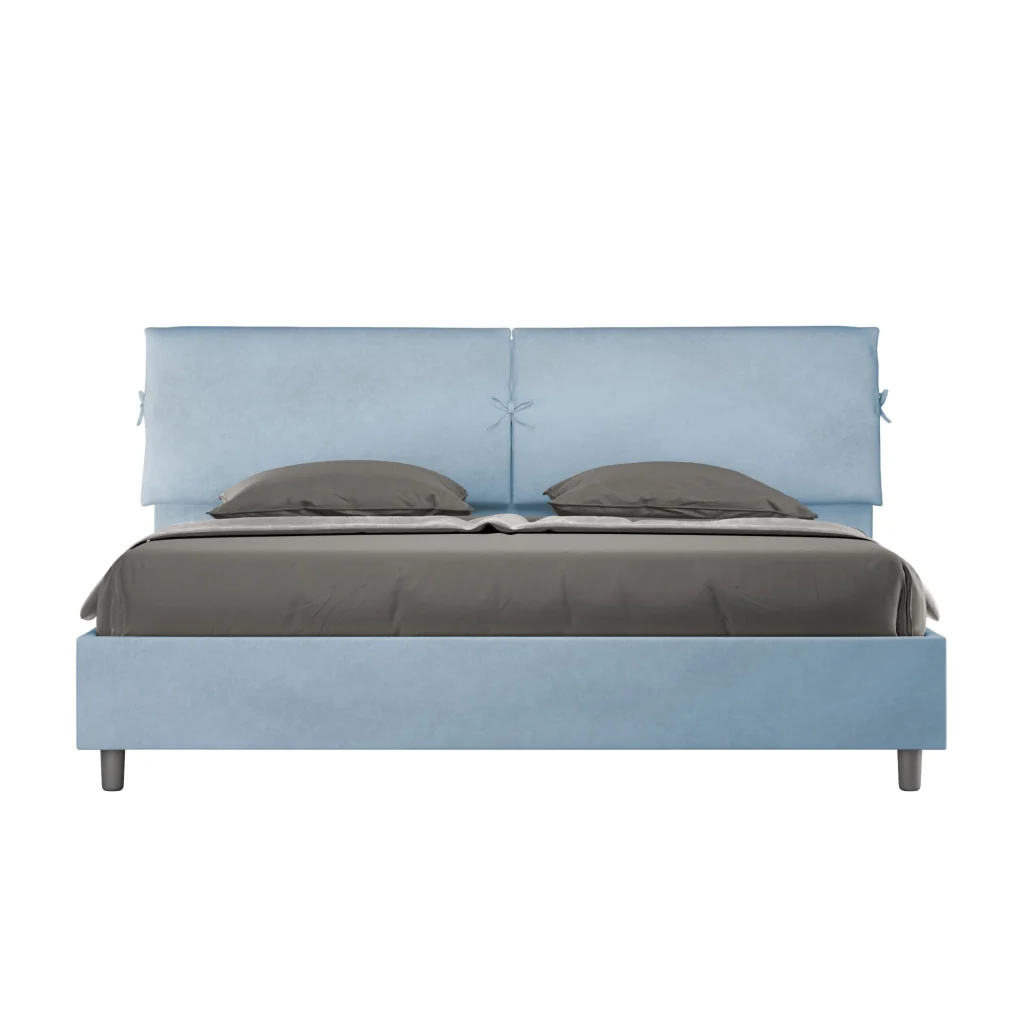 BS COM Letto matrimoniale king size contenitore imbottito 180x190 microfibra azzurro