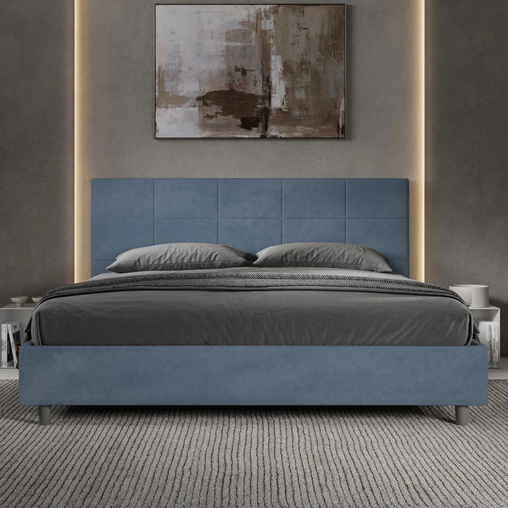 BS COM Letto matrimoniale king size contenitore imbottito 180x200 microfibra blu - Image 4
