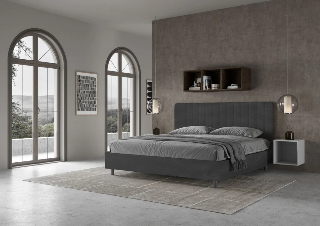 BS COM Letto matrimoniale king size contenitore imbottito 180x200 microfibra grigio - Image 2