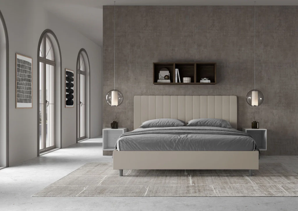 BS COM Letto matrimoniale king size contenitore imbottito 180x200 similpelle tortora - Image 4
