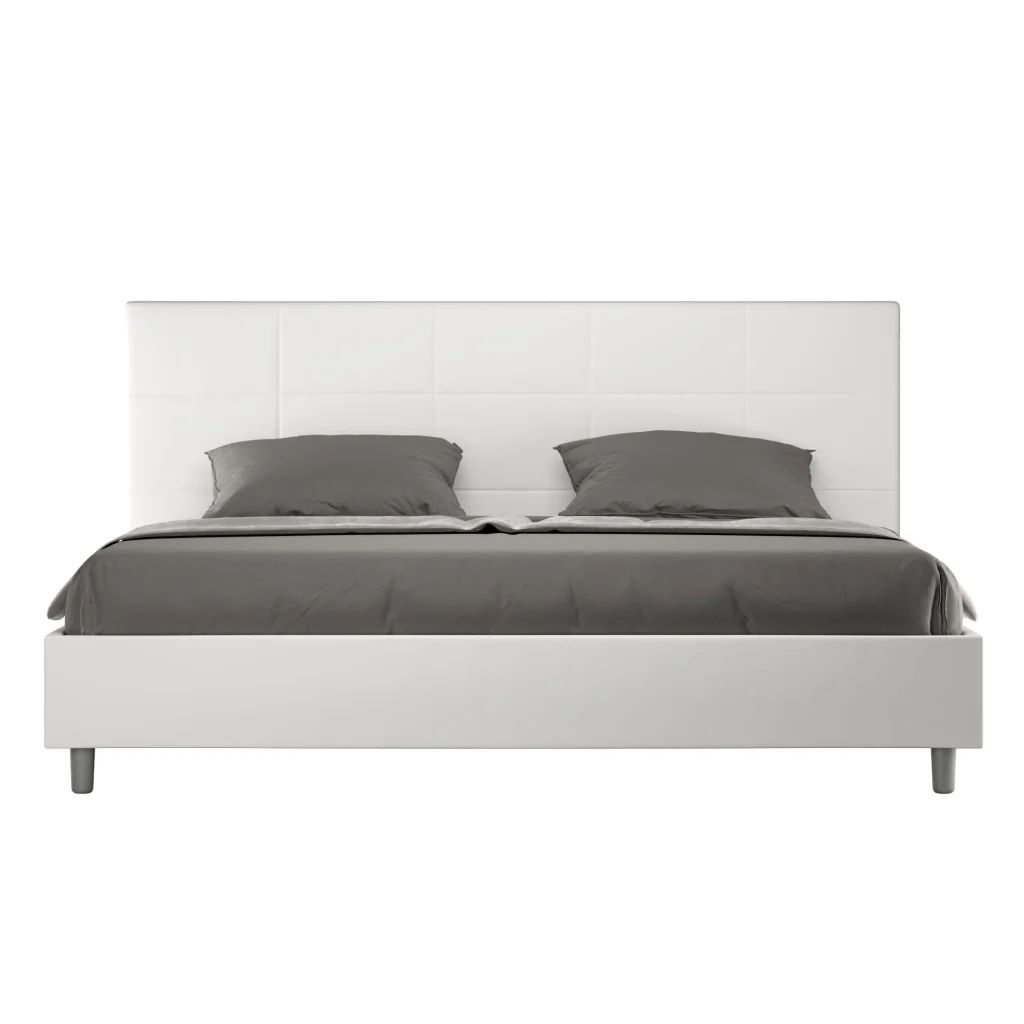 BS COM Letto matrimoniale king size contenitore imbottito 180x210 similpelle bianco