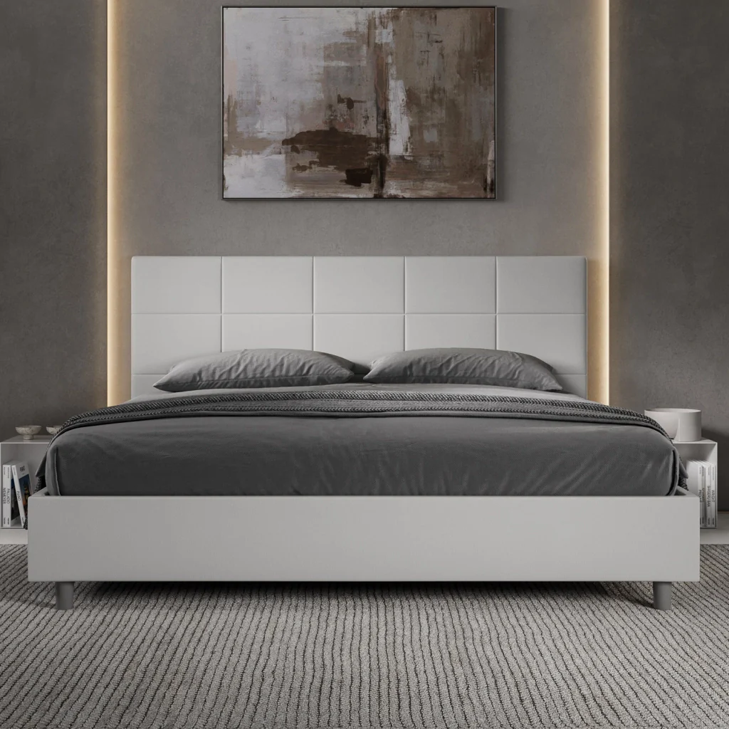 BS COM Letto matrimoniale king size contenitore imbottito 180x210 similpelle bianco - Image 4