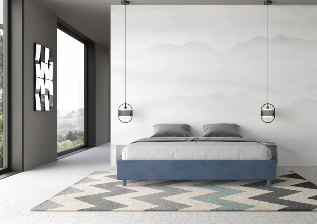 BS COM Letto matrimoniale king size contenitore imbottito 190x190 microfibra blu - Image 2