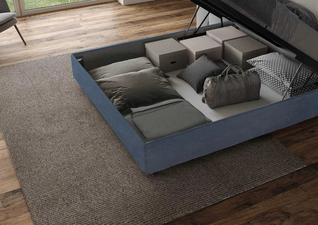 BS COM Letto matrimoniale king size contenitore imbottito 190x190 microfibra blu Large - Image 3