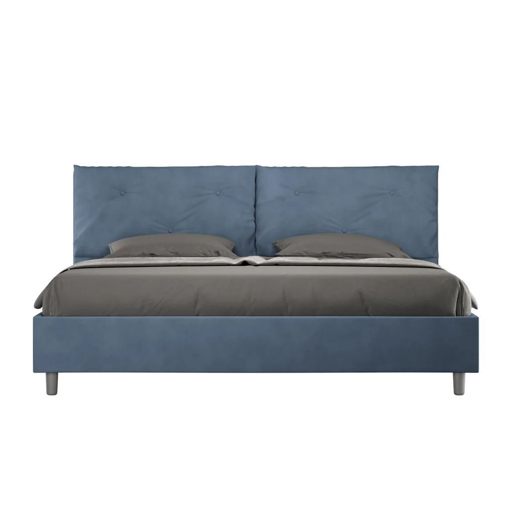 BS COM Letto matrimoniale king size contenitore imbottito 190x190 microfibra blu Large