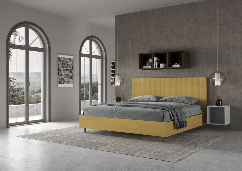 BS COM Letto matrimoniale king size contenitore imbottito 190x190 microfibra ocra - Image 4