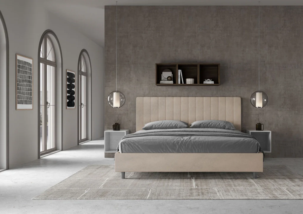 BS COM Letto matrimoniale king size contenitore imbottito 190x190 microfibra sabbia - Image 5