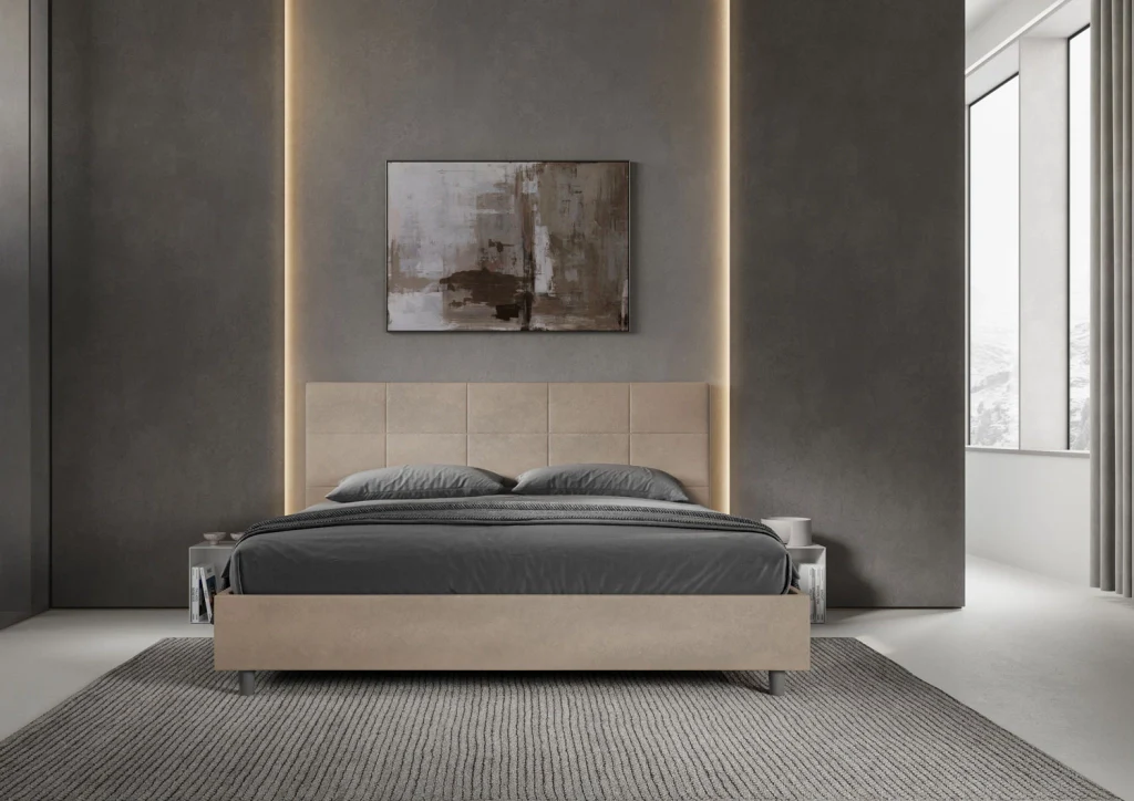 BS COM Letto matrimoniale king size contenitore imbottito 190x190 microfibra sabbia - Image 4