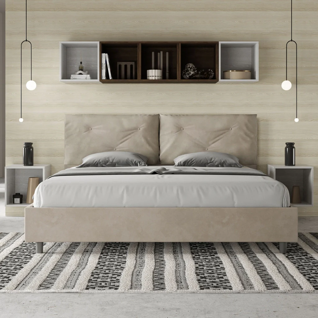 BS COM Letto matrimoniale king size contenitore imbottito 190x190 microfibra sabbia Large - Image 2