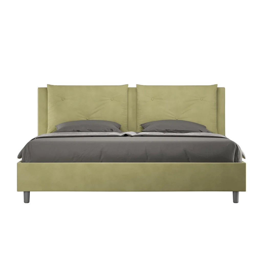 BS COM Letto matrimoniale king size contenitore imbottito 190x190 microfibra tè verde