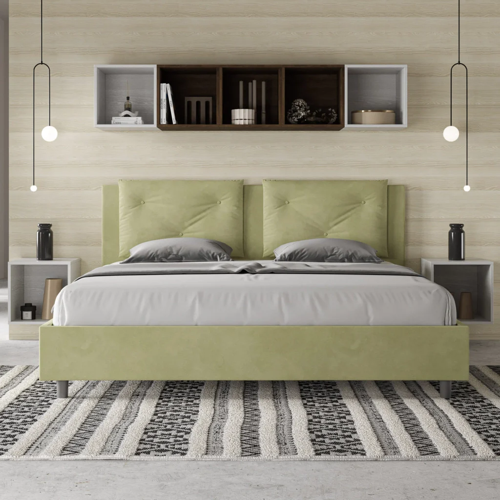 BS COM Letto matrimoniale king size contenitore imbottito 190x190 microfibra tè verde - Image 5