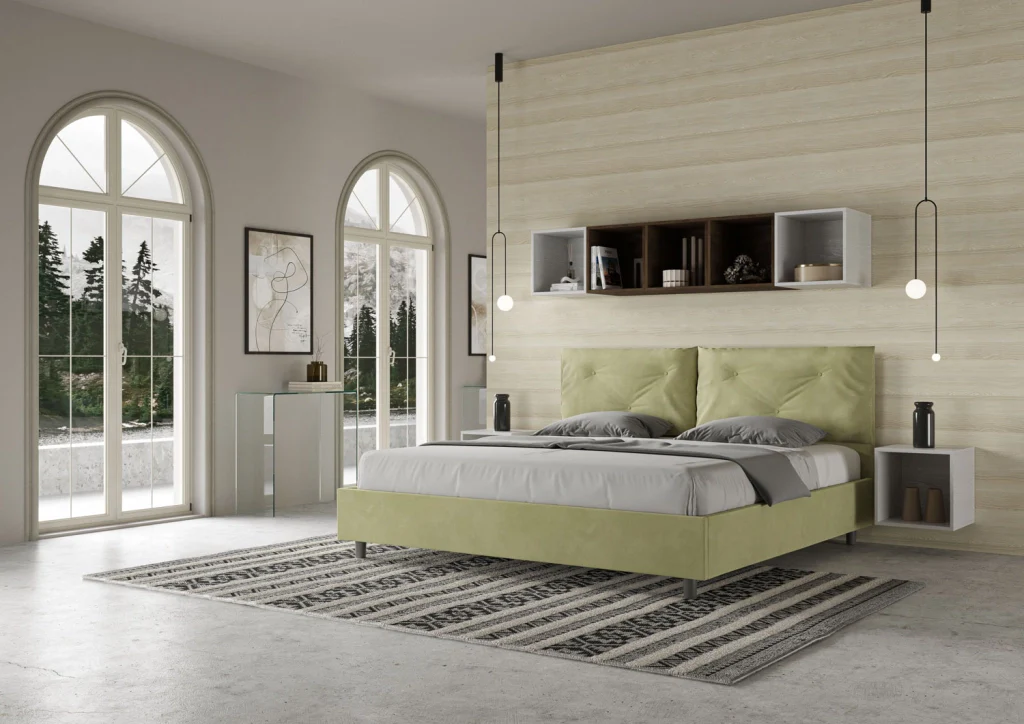 BS COM Letto matrimoniale king size contenitore imbottito 190x190 microfibra tè verde Large - Image 2