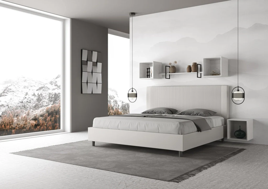 BS COM Letto matrimoniale king size contenitore imbottito 190x190 similpelle bianco - Image 4