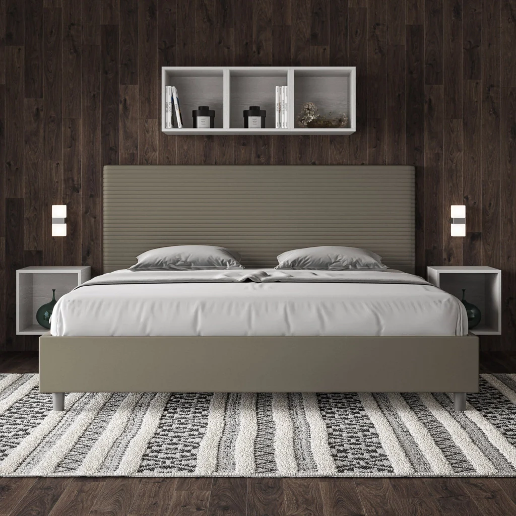 BS COM Letto matrimoniale king size contenitore imbottito 190x190 similpelle cappuccino - Image 2