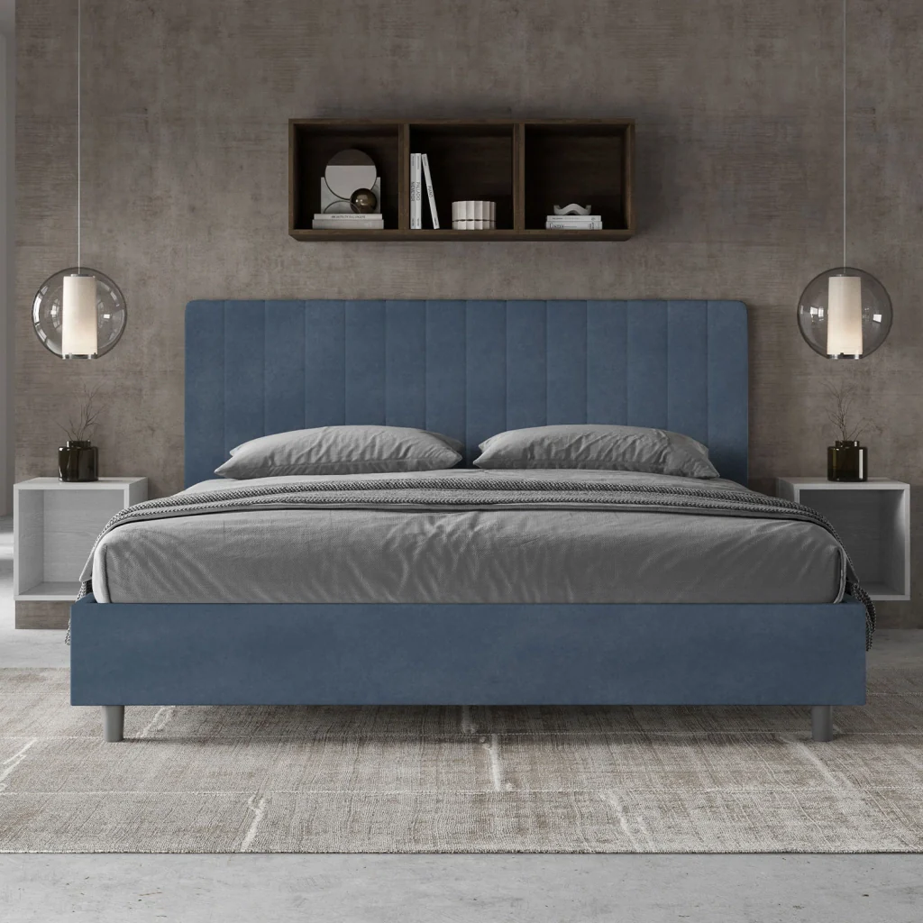 BS COM Letto matrimoniale king size contenitore imbottito 190x200 microfibra blu - Image 2