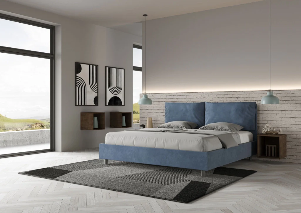 BS COM Letto matrimoniale king size contenitore imbottito 190x200 microfibra blu Large - Image 3