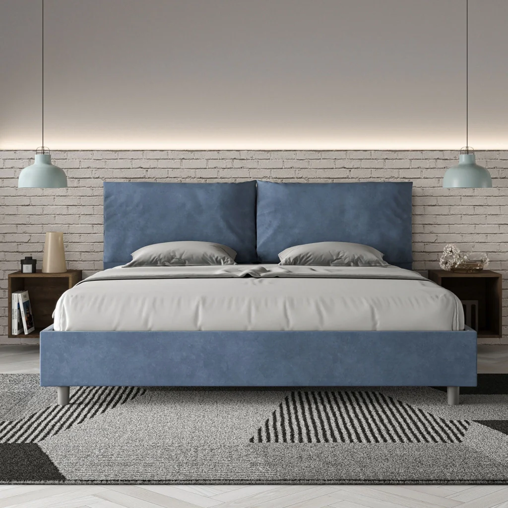 BS COM Letto matrimoniale king size contenitore imbottito 190x200 microfibra blu Large - Image 4