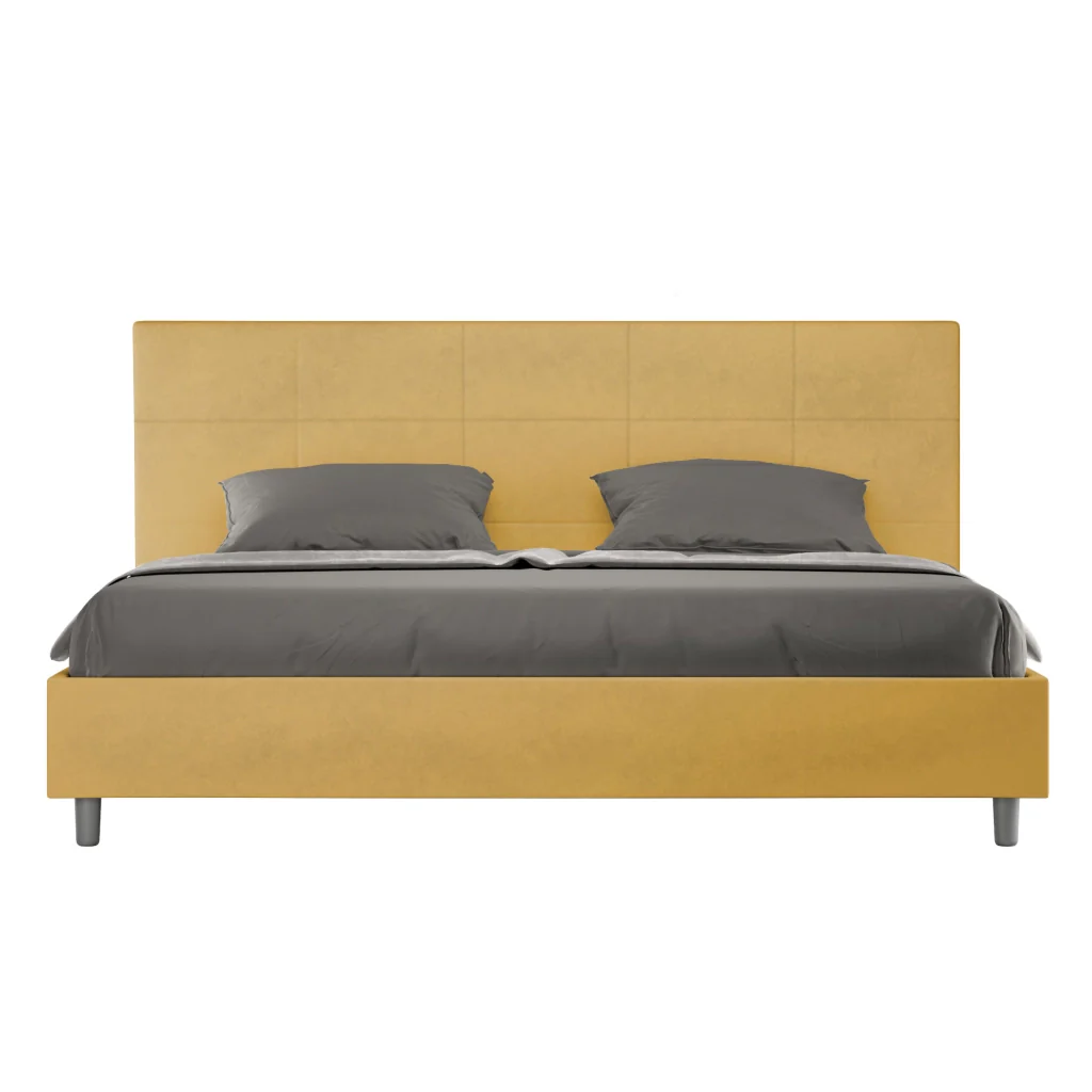 BS COM Letto matrimoniale king size contenitore imbottito 190x200 microfibra ocra