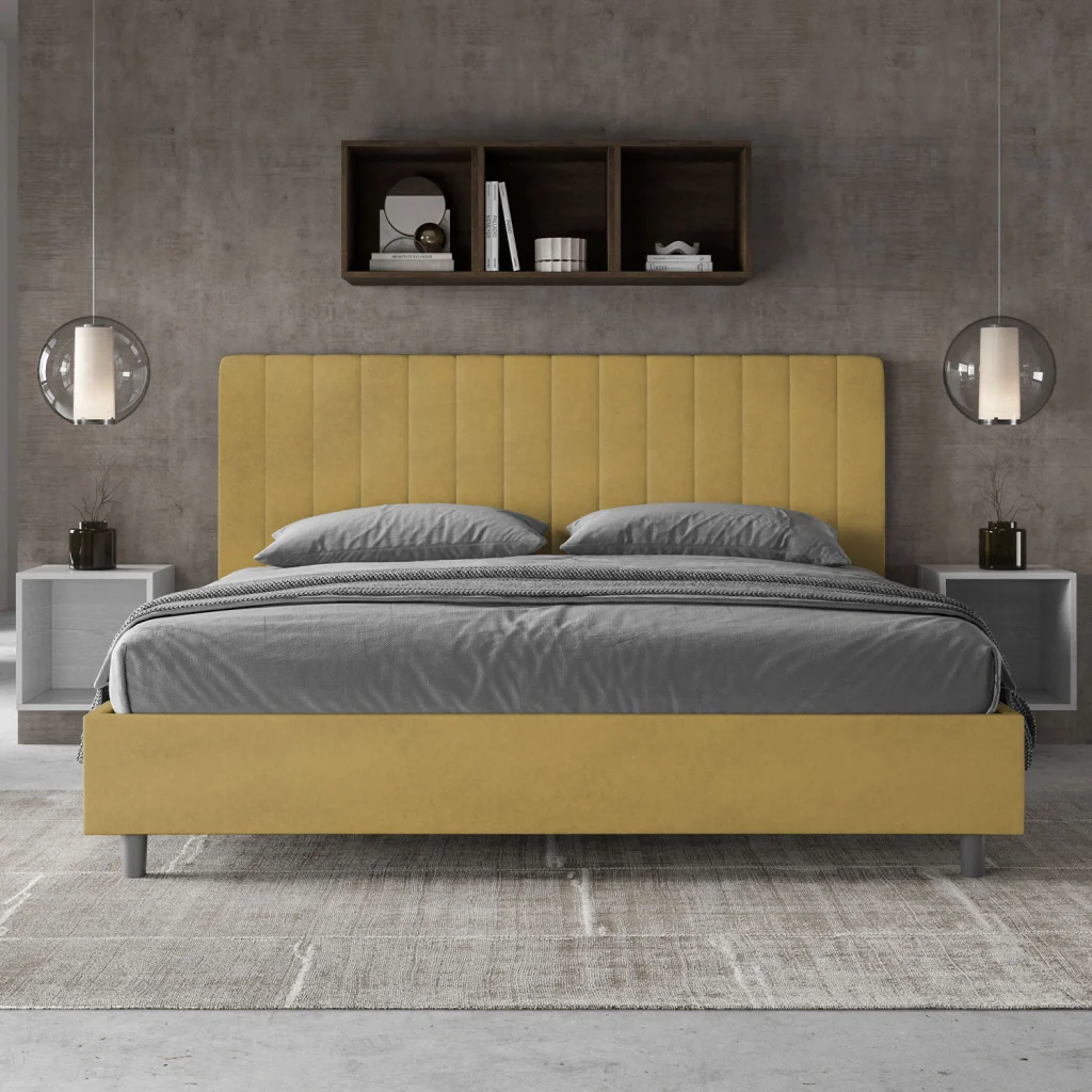 BS COM Letto matrimoniale king size contenitore imbottito 190x200 microfibra ocra - Image 4